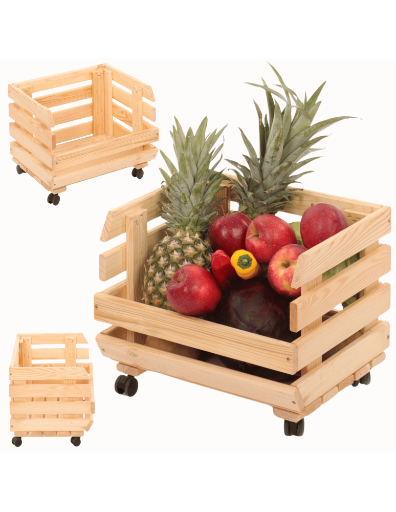 Skrzynie i skrzynki drewniane - Skrzynka na warzywa na kółkach RAWA /szer.37cm - Naturalna - produkt b2b.wamar.biz 1