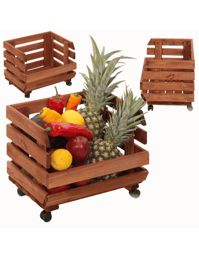 Skrzynie i skrzynki drewniane - Skrzynka na warzywa na kółkach RAWA /szer.37cm -Brązowa - product b2b.wamar.biz 1