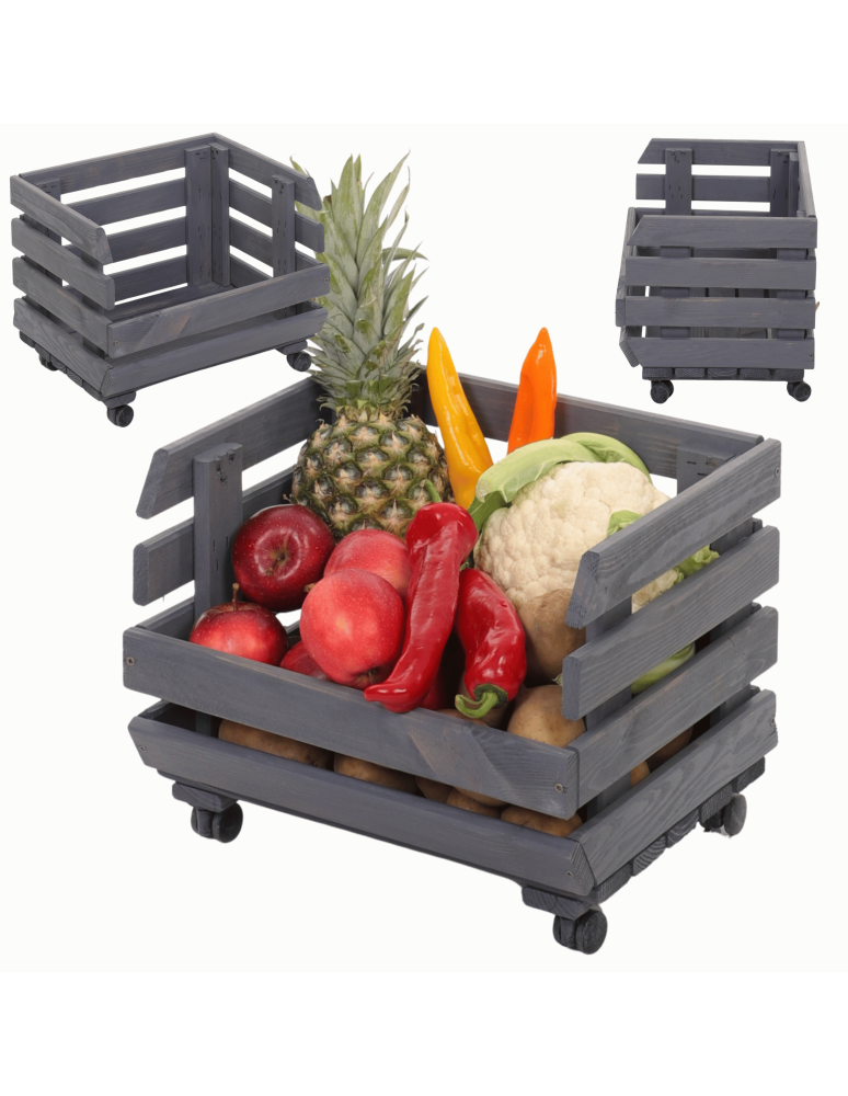 Skrzynie i skrzynki drewniane - Skrzynka na warzywa na kółkach RAWA /szer.37cm -Szara - product b2b.wamar.biz 1