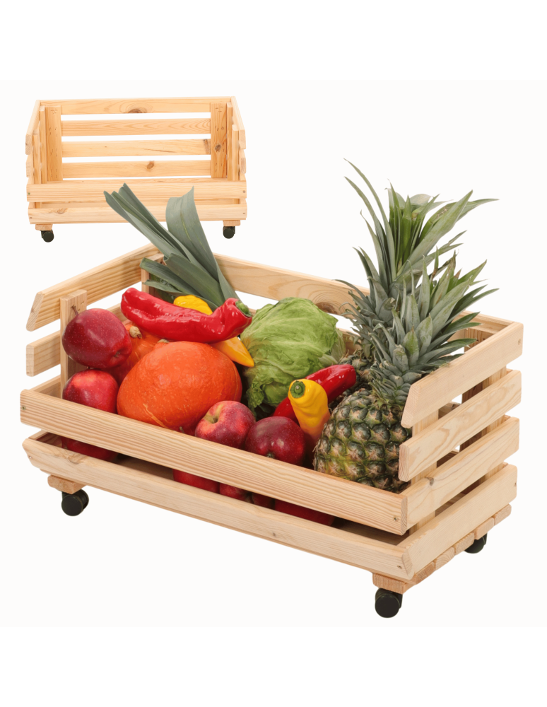 Skrzynie i skrzynki drewniane - Skrzynka na warzywa na kółkach RAWA /szer.57cm - Naturalna - product b2b.wamar.biz 1