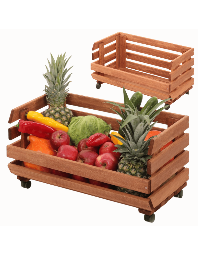 Skrzynie i skrzynki drewniane - Skrzynka na warzywa na kółkach RAWA /szer.57cm - Brązowa - product b2b.wamar.biz 1