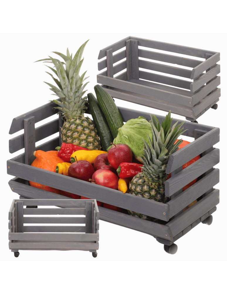 Skrzynie i skrzynki drewniane - Skrzynka na warzywa na kółkach RAWA /szer.57cm - Szara - product b2b.wamar.biz 1