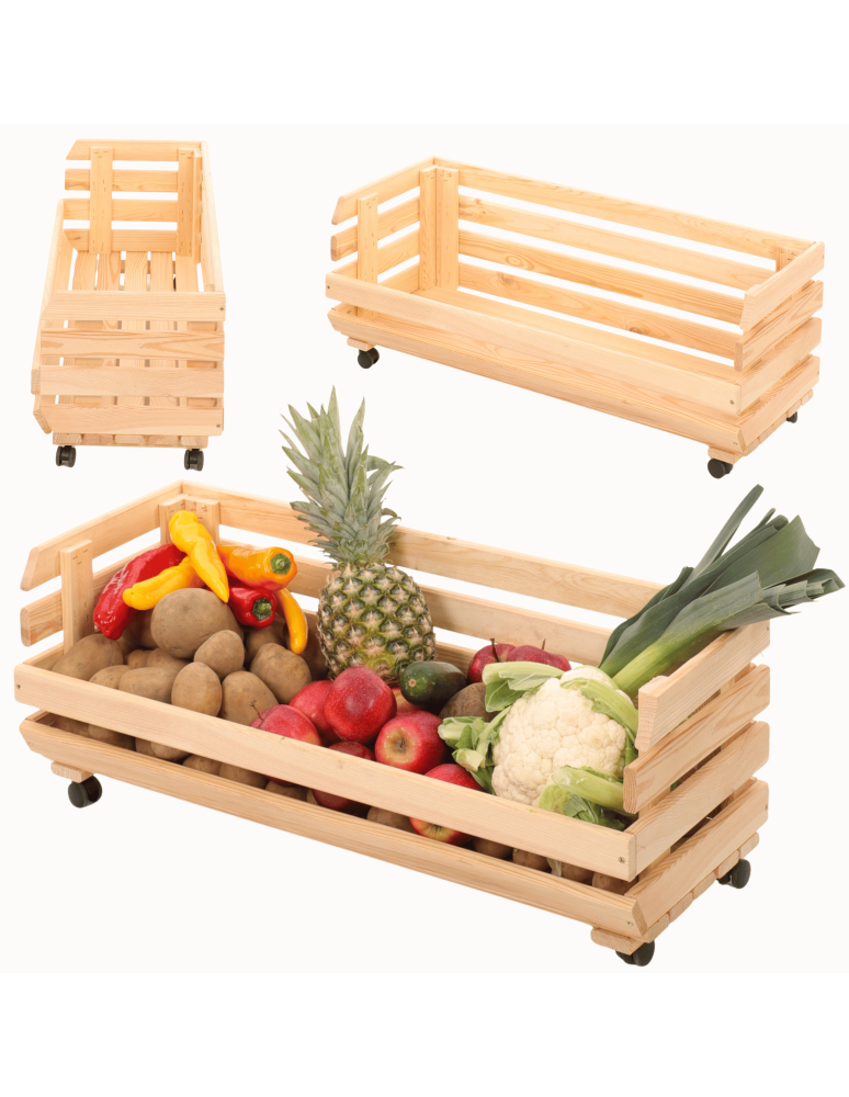 Skrzynie i skrzynki drewniane - Skrzynka na warzywa na kółkach RAWA /szer.77cm - Naturalna - product b2b.wamar.biz 1