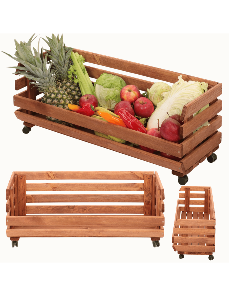 Skrzynie i skrzynki drewniane - Skrzynka na warzywa na kółkach RAWA /szer.77cm - Brązowa - product b2b.wamar.biz 1