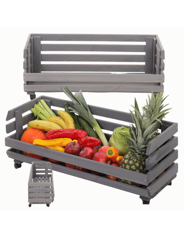 Skrzynie i skrzynki drewniane - Skrzynka na warzywa na kółkach RAWA /szer.77cm - Szara - product b2b.wamar.biz 1
