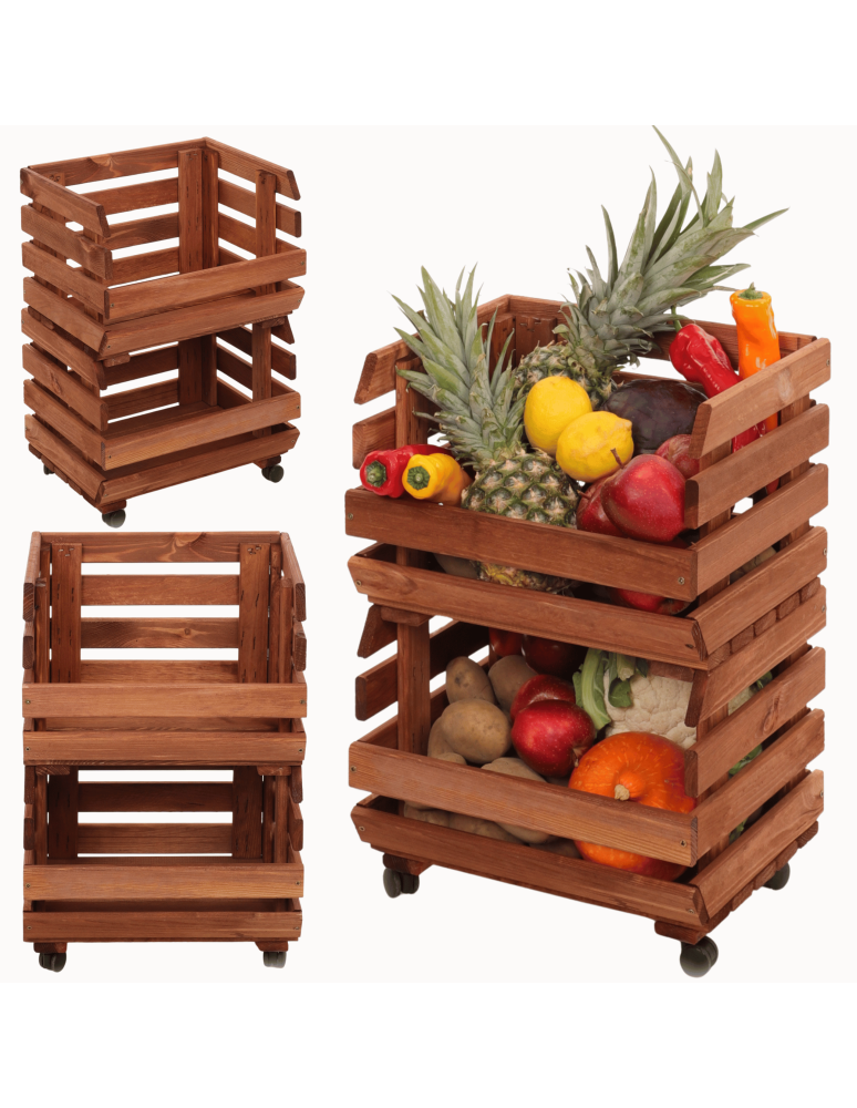 Skrzynie i skrzynki drewniane - Skrzynki na warzywa na kółkach RAWA /szer.37cm -Brązowe - product b2b.wamar.biz 1