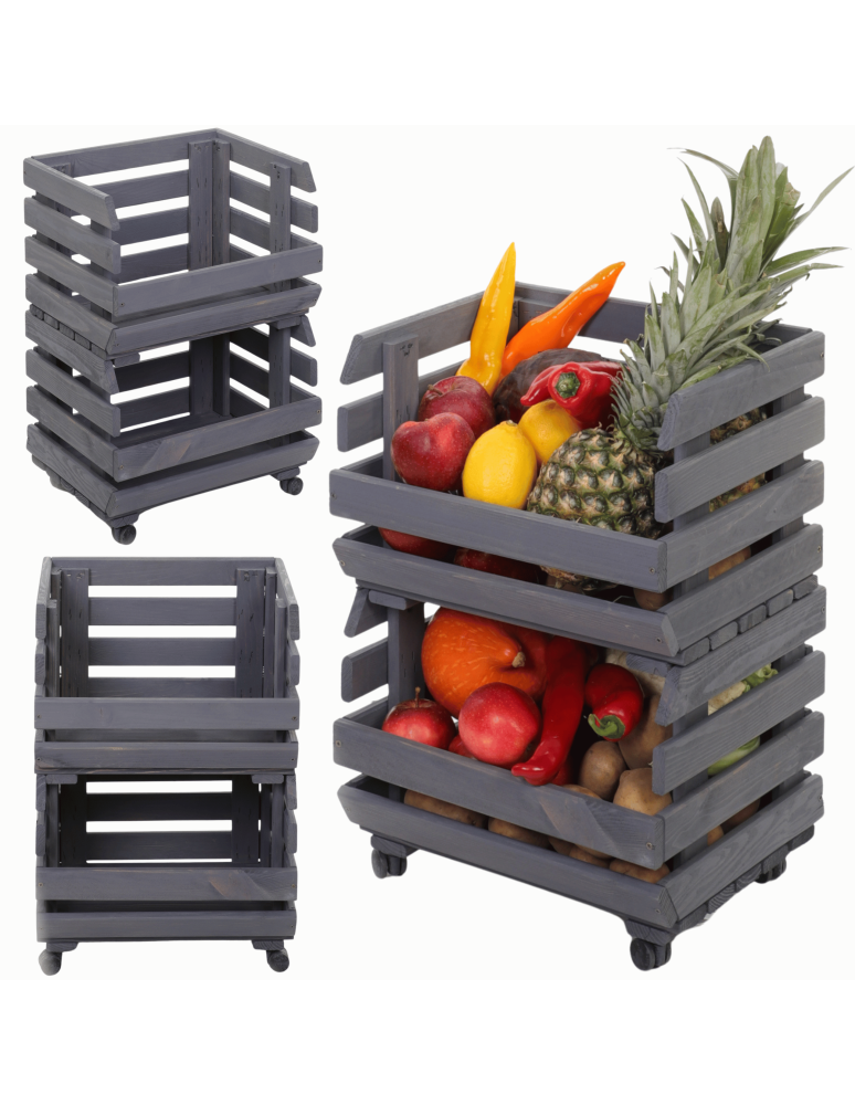 Skrzynie i skrzynki drewniane - Skrzynki na warzywa na kółkach RAWA /szer.37cm -Szare - product b2b.wamar.biz 1
