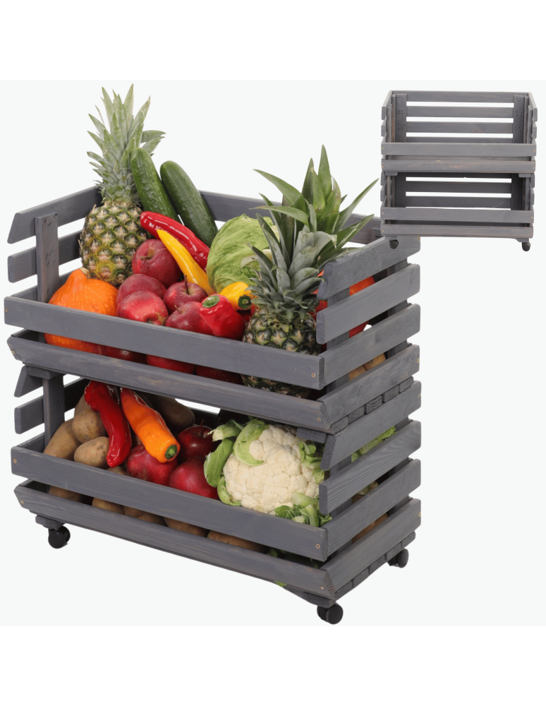 Skrzynie i skrzynki drewniane - Skrzynki na warzywa na kółkach RAWA /szer.57cm - Szare - product b2b.wamar.biz 1