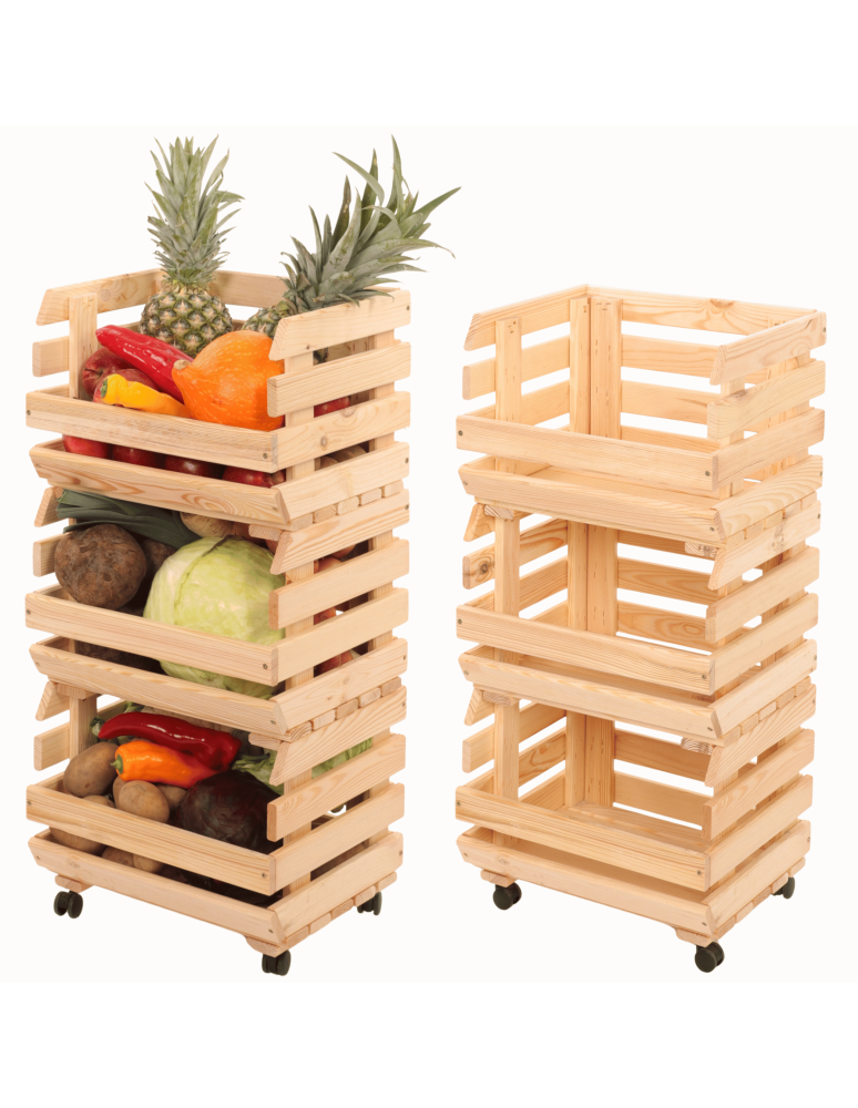 Skrzynie i skrzynki drewniane - Skrzynki na warzywa na kółkach RAWA /szer.37cm - Naturalne - product b2b.wamar.biz 1