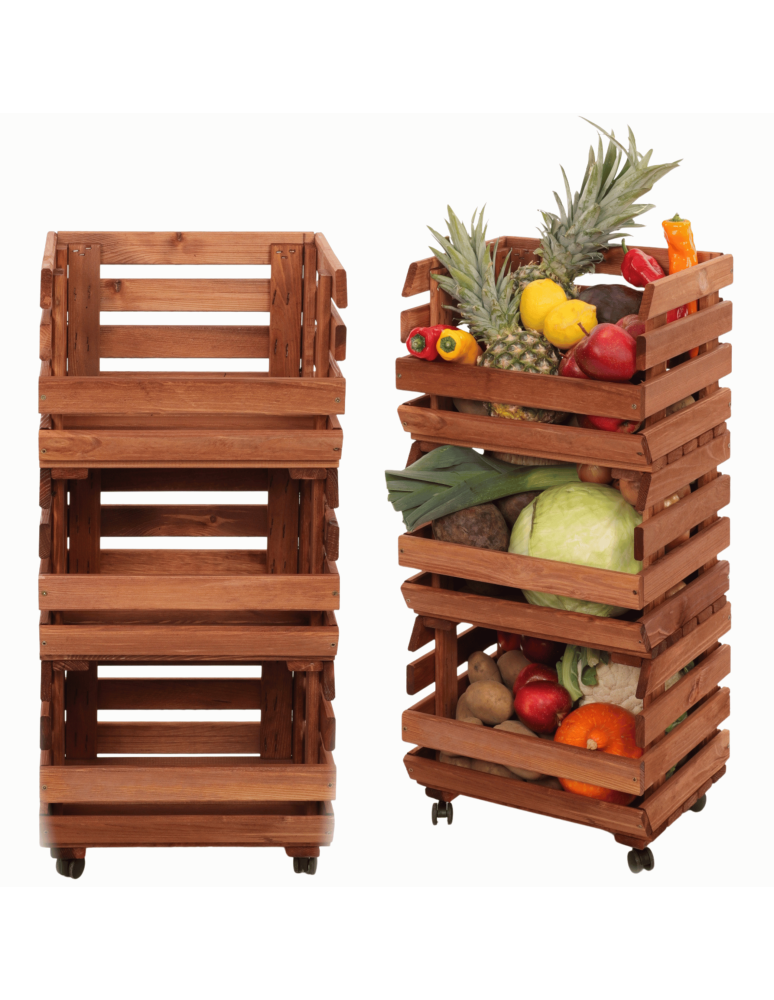 Skrzynie i skrzynki drewniane - Skrzynki na warzywa na kółkach RAWA /szer.37cm -Brązowe - product b2b.wamar.biz 1