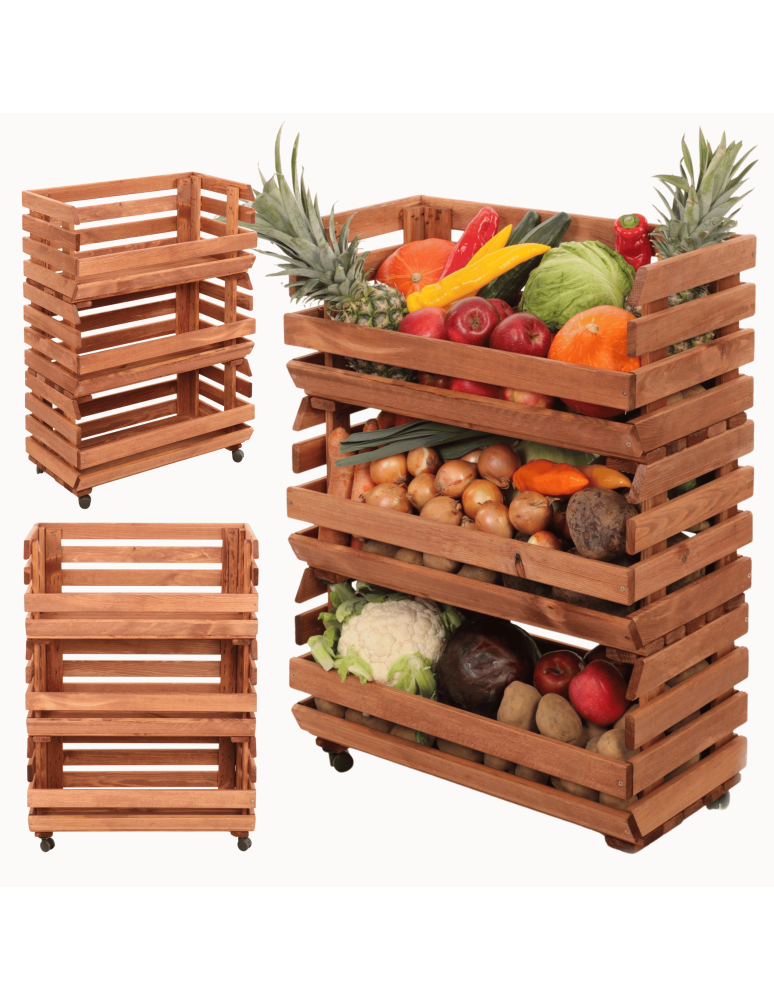 Skrzynie i skrzynki drewniane - Skrzynki na warzywa na kółkach RAWA /szer.57cm - Brązowe - product b2b.wamar.biz 1