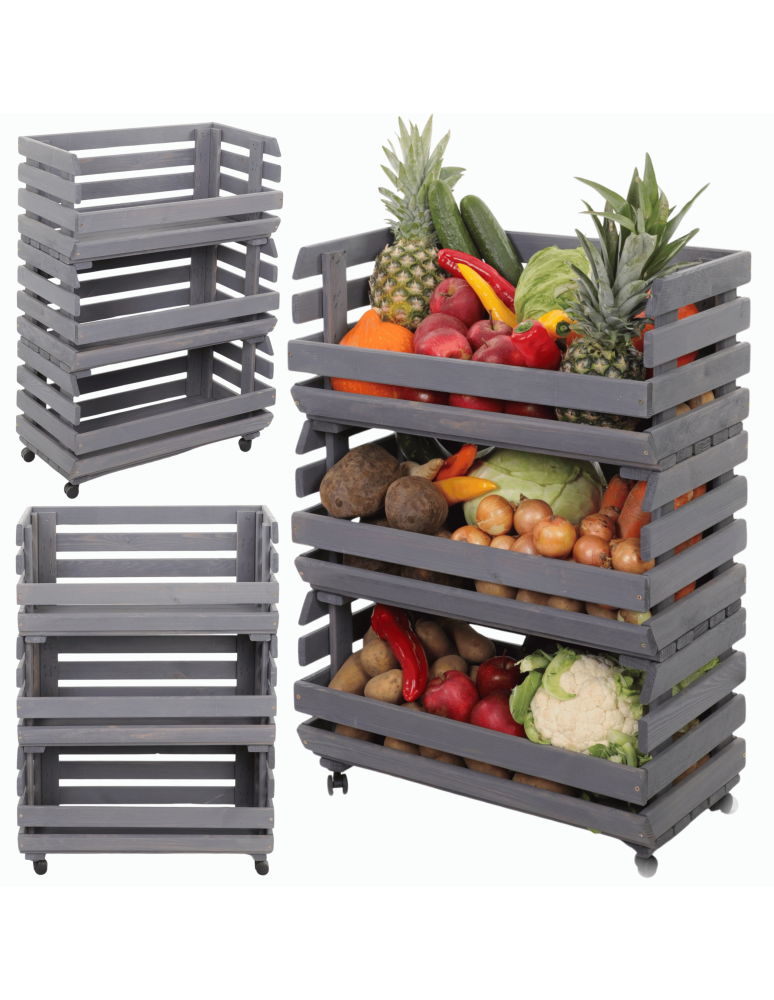 Skrzynie i skrzynki drewniane - Skrzynki na warzywa na kółkach RAWA /szer.57cm - Szare - product b2b.wamar.biz 1