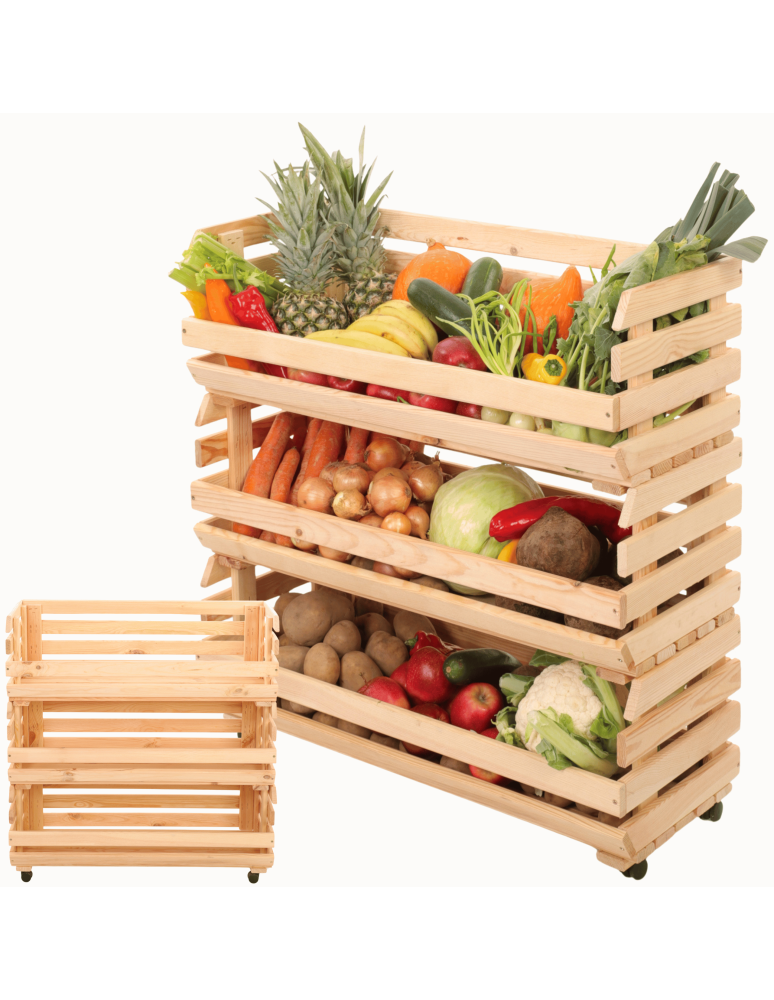 Skrzynie i skrzynki drewniane - Skrzynki na warzywa na kółkach RAWA /szer.77cm - Naturalne - product b2b.wamar.biz 1