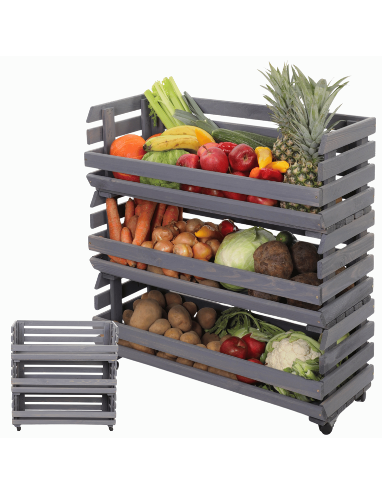 Skrzynie i skrzynki drewniane - Skrzynki na warzywa na kółkach RAWA /szer.77cm - Szare - product b2b.wamar.biz 1