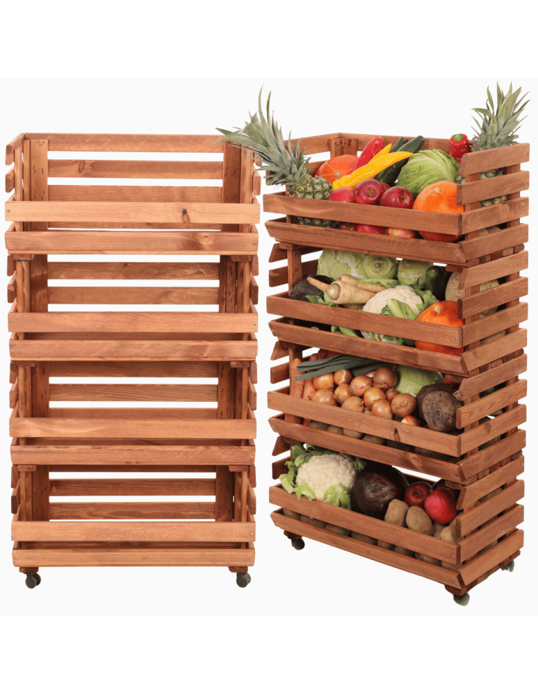 Skrzynie i skrzynki drewniane - Skrzynki na warzywa na kółkach RAWA /szer.57cm - Brązowe - product b2b.wamar.biz 1