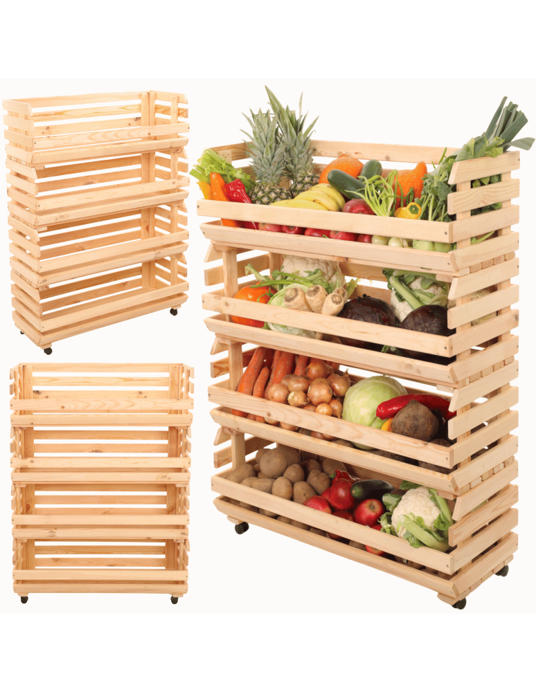 Skrzynie i skrzynki drewniane - Skrzynki na warzywa na kółkach RAWA /szer.77cm - Naturalne - product b2b.wamar.biz 1