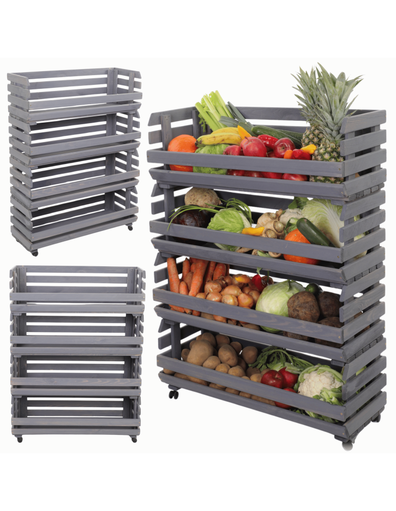 Skrzynie i skrzynki drewniane - Skrzynki na warzywa na kółkach RAWA /szer.77cm - Szare - product b2b.wamar.biz 1