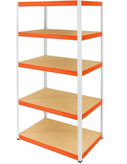 Regał Helios 180x90x45 cm 5 półek/400kg Biało-Pomarańczowy