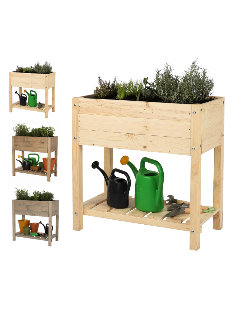Miniszklarnie i Inspekty - Drewniany ziołownik z półką OBM / 78x40 cm / Naturalny - product b2b.wamar.biz 1