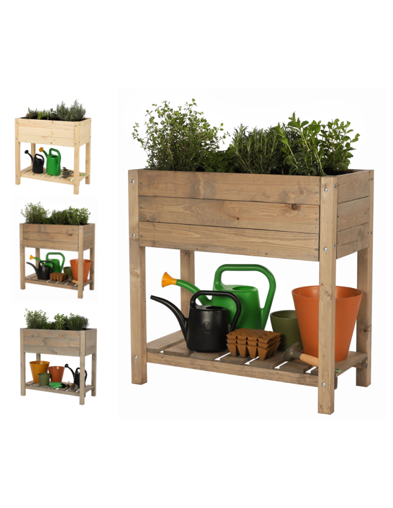 Miniszklarnie i Inspekty - Drewniany ziołownik z półką OBM / 78x40 cm / Brązowy - product b2b.wamar.biz 1