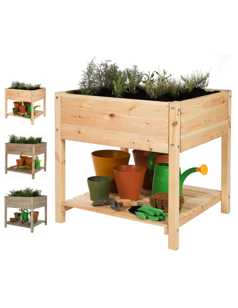Miniszklarnie i Inspekty - Drewniany ziołownik z półką OBM / 78x78 cm / Naturalny - product b2b.wamar.biz 1