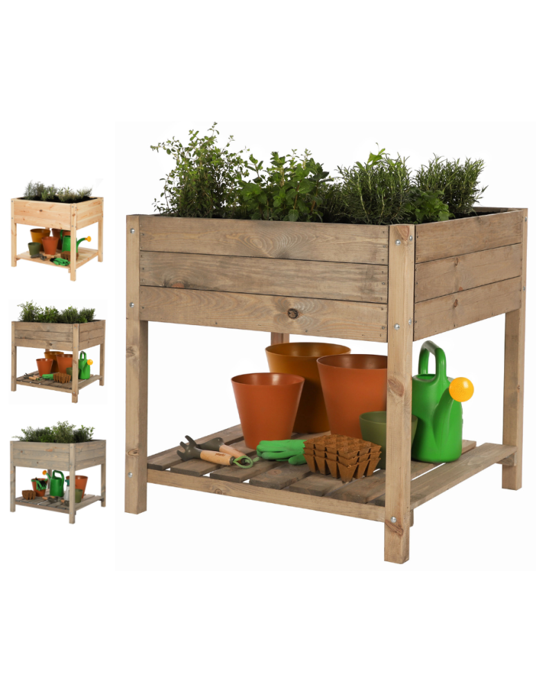 Miniszklarnie i Inspekty - Drewniany ziołownik z półką OBM / 78x78 cm / Brązowy - product b2b.wamar.biz 1