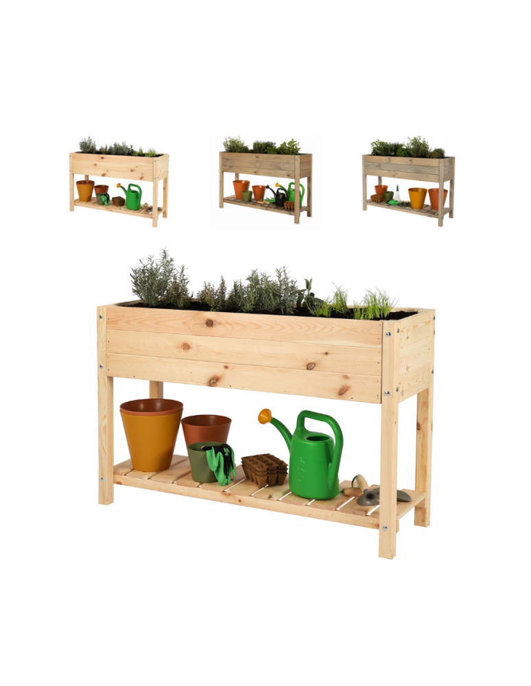 Miniszklarnie i Inspekty - Drewniany ziołownik z półką OBM / 118x40 cm / Naturalny - product b2b.wamar.biz 1