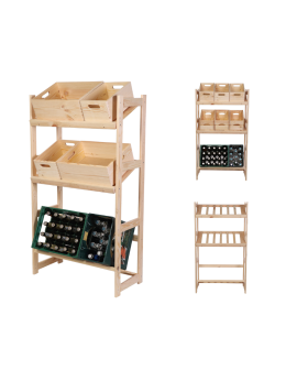 Regał drewniany na skrzynki LSR 3 półki na skrzynie Naturalny