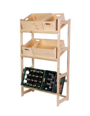 Regały - Regał drewniany na skrzynki LSR 3 półki na skrzynie Naturalny - produkt 4