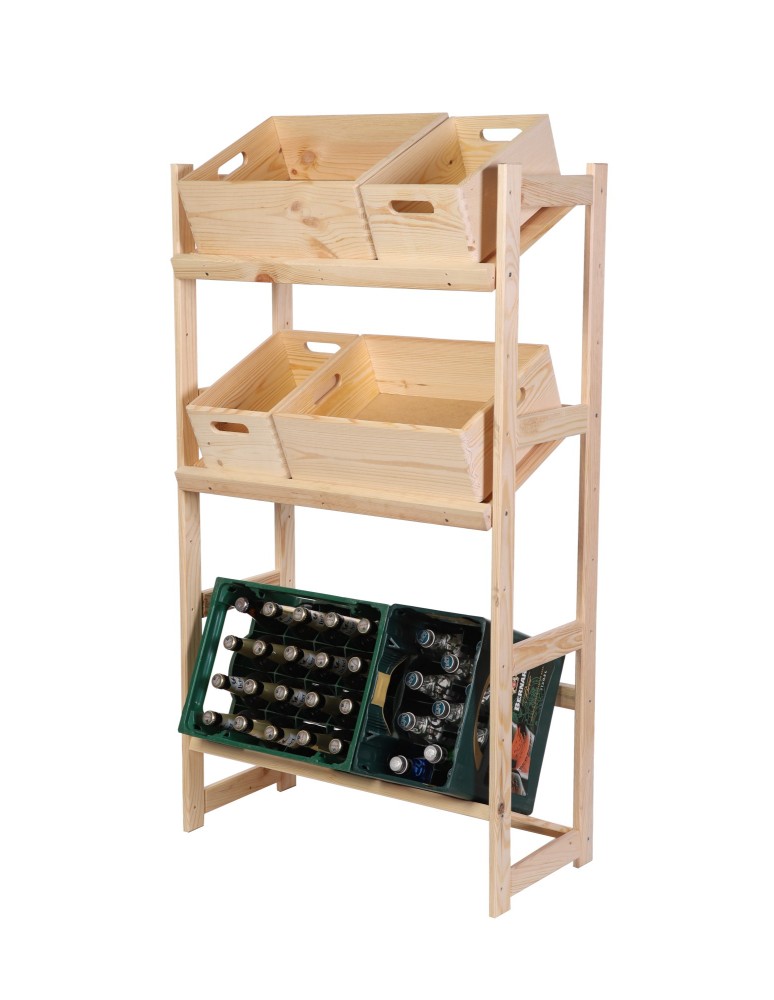 Regały - Regał drewniany na skrzynki LSR 3 półki na skrzynie Naturalny - produkt b2b.wamar.biz 4