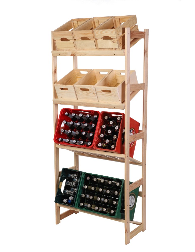 Regały - Regał drewniany na skrzynki LSR 4 półki na skrzynie Naturalny - product b2b.wamar.biz 2