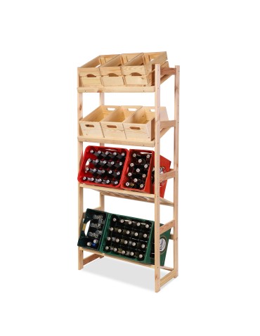 Regały - Regał drewniany na skrzynki LSR 4 półki na skrzynie Naturalny - product 5