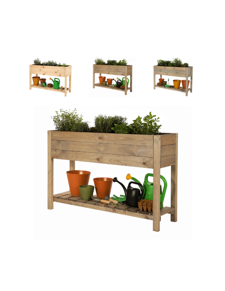 Miniszklarnie i Inspekty - Drewniany ziołownik z półką OBM / 118x40 cm / Brązowy - product b2b.wamar.biz 1