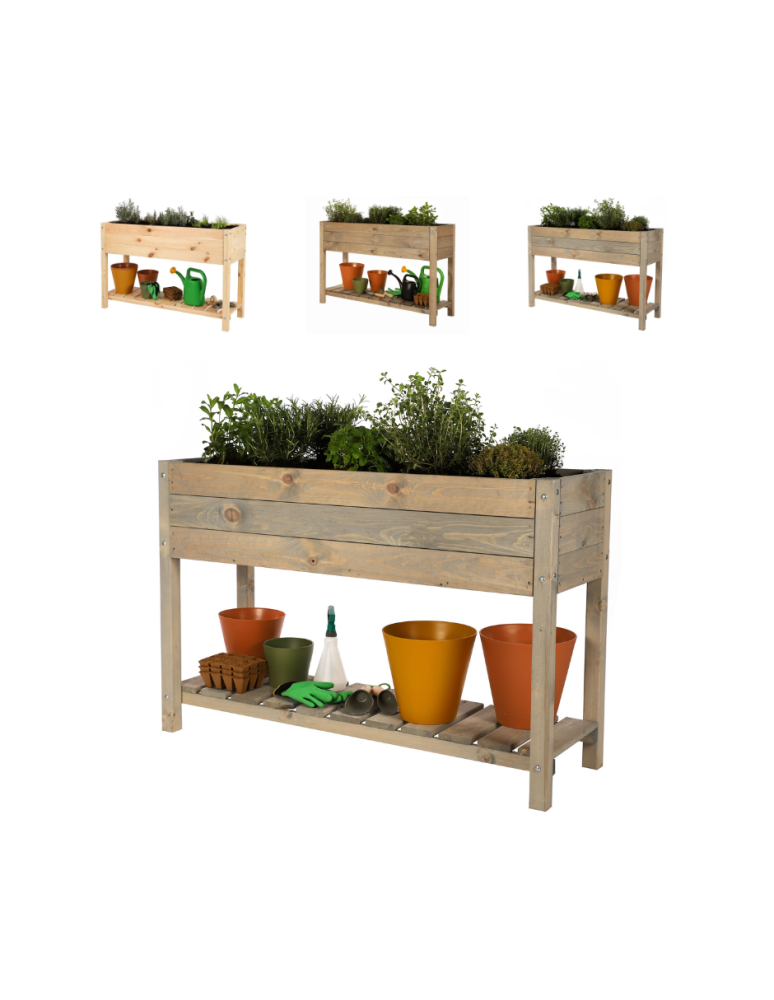 Miniszklarnie i Inspekty - Drewniany ziołownik z półką OBM / 118x40 cm / Szary - product b2b.wamar.biz 1