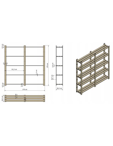 Regały - Regał na książki drewniany B02R 170x170x28 5 półek Naturalny - produkt 11