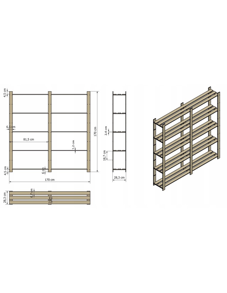 Regały - Regał na książki drewniany B02R 170x170x28 5 półek Naturalny - produkt b2b.wamar.biz 11