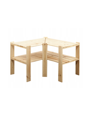 MAXI Regał Narożny Drewniany 64x80x50 cm 2 Półki ażurowe Surowy