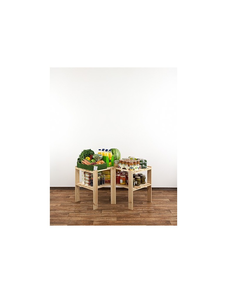 Regały - MAXI Regał Narożny Drewniany 64x80x50 cm 2 Półki ażurowe Surowy - product b2b.wamar.biz 3