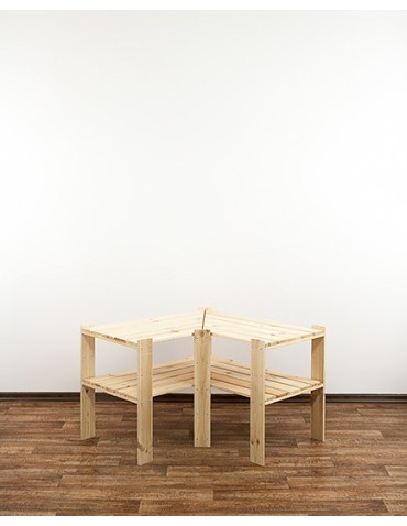 Regały - MAXI Regał Narożny Drewniany 64x80x50 cm 2 Półki ażurowe Surowy - product 7