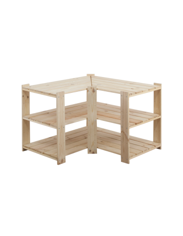 MAXI Regał Narożny Drewniany 64x80x50 cm 3 Półki ażurowe Surowy