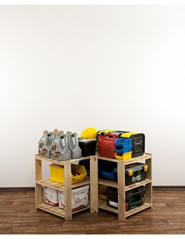 Regały - MAXI Regał Narożny Drewniany 64x80x50 cm 3 Półki ażurowe Surowy - produkt 4