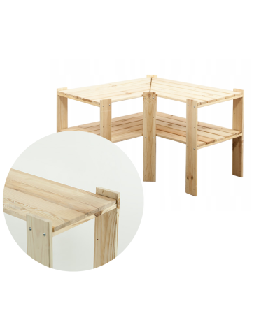 MAXI Regał Narożny Drewniany 64x80x50 cm 2 Półki pełne Surowy