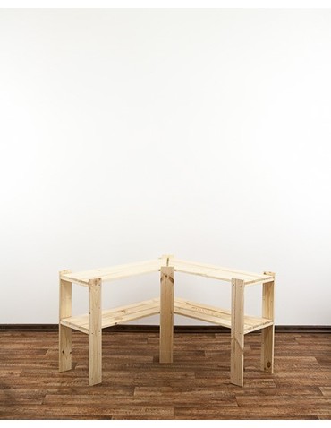 Regały - MAXI Regał Narożny Drewniany 64x85x30 cm 2 Półki ażurowe Surowy - product 7