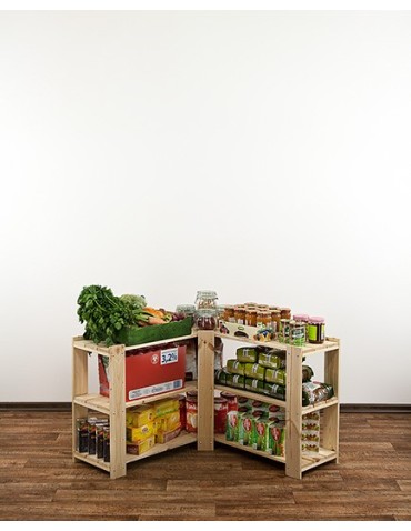 Regały - MAXI Regał Narożny Drewniany 64x85x30 cm 3 Półki ażurowe Surowy - produkt 5