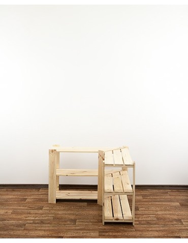 Regały - MAXI Regał Narożny Drewniany 64x85x30 cm 3 Półki ażurowe Surowy - produkt 7