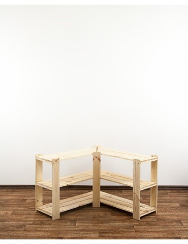 Regały - MAXI Regał Narożny Drewniany 64x85x30 cm 3 Półki ażurowe Surowy - produkt 8