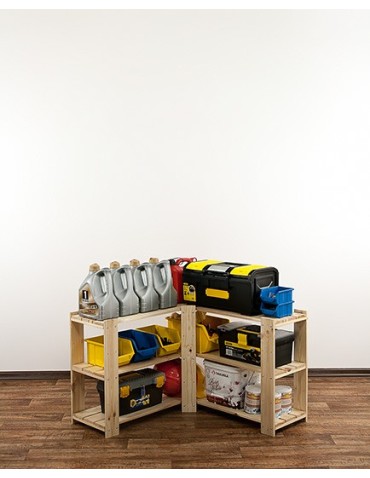 Regały - MAXI Regał Narożny Drewniany 64x85x30 cm 3 Półki pełne Surowy - product 4