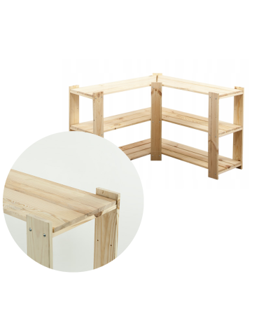 MAXI Regał Narożny Drewniany 64x85x30 cm 3 Półki pełne Surowy