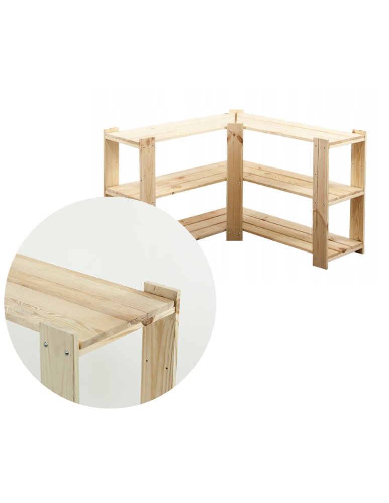 Regały - MAXI Regał Narożny Drewniany 64x85x30 cm 3 Półki pełne Surowy - product b2b.wamar.biz 1