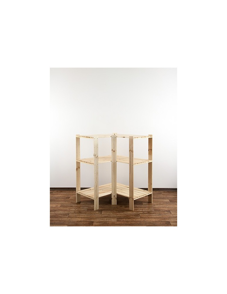 Regały - MAXI Regał Narożny Drewniany 115x85x50 cm 3 Półki ażurowe Surowy - product b2b.wamar.biz 2